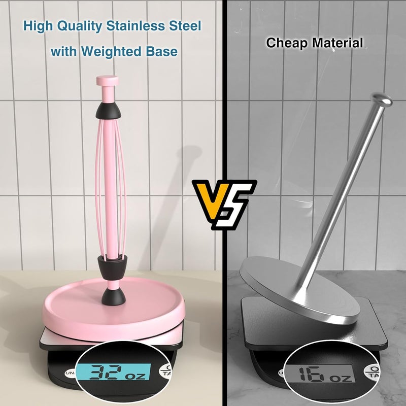 Swaitee Pink Paper Towel Holder Countertop, Pink Kitchen Accessories Decor, Stainless Steel, Weighted Base, Paper Towel Roll Holder Stand with Ratchet Mechanism for Kitchen Bathroom Farmhouse Essentials - Image 5